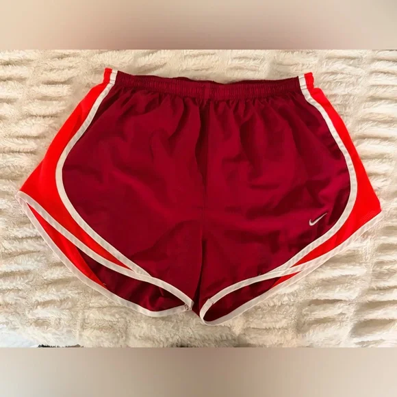 Nike Women's Red and White Athletic Shorts - Picture 1 of 5